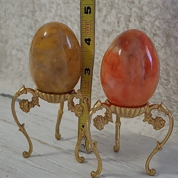 Marble Eggs Alabaster 4pc Stone Hand Crafted Vintage with Victorian Style Stands - Picture 6 of 8